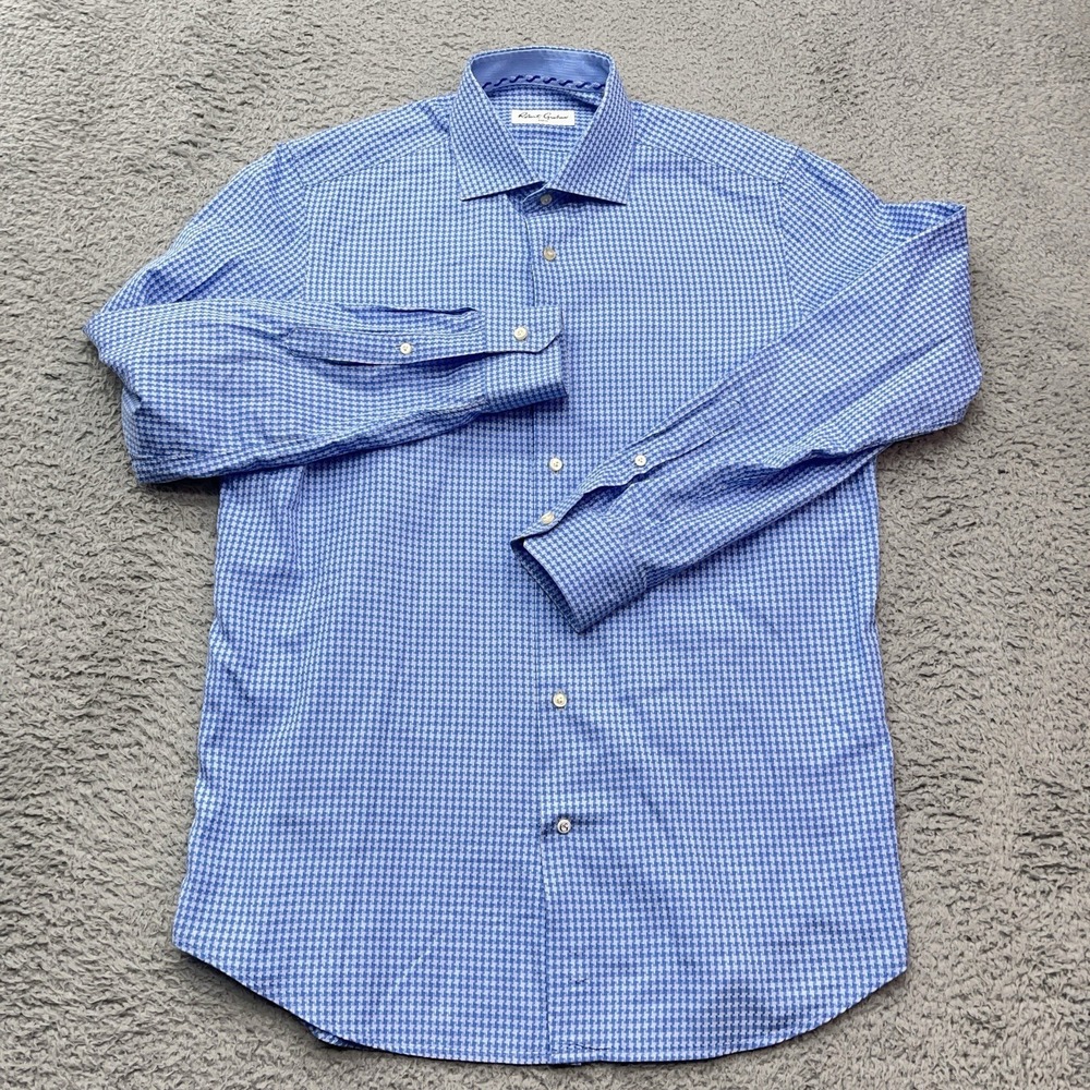 Robert Graham Button Up Shirt Mens Large 41/16 Blue Houndstooth Pattern Classy